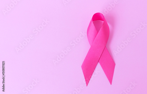 Pink ribbon on pink background, Awareness breast cancer concept