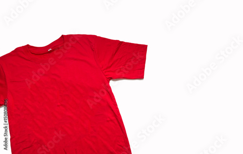 Red t-shirt on white back ground. single red O-neck t-shirt isolated for advertisement or banner.
