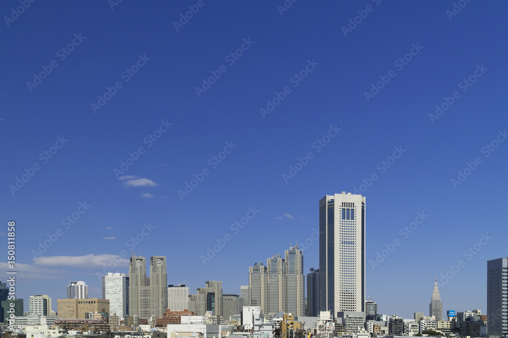 東京都市風景　新宿高層ビル群　全景と初台から代々木まで　大空コピースペース