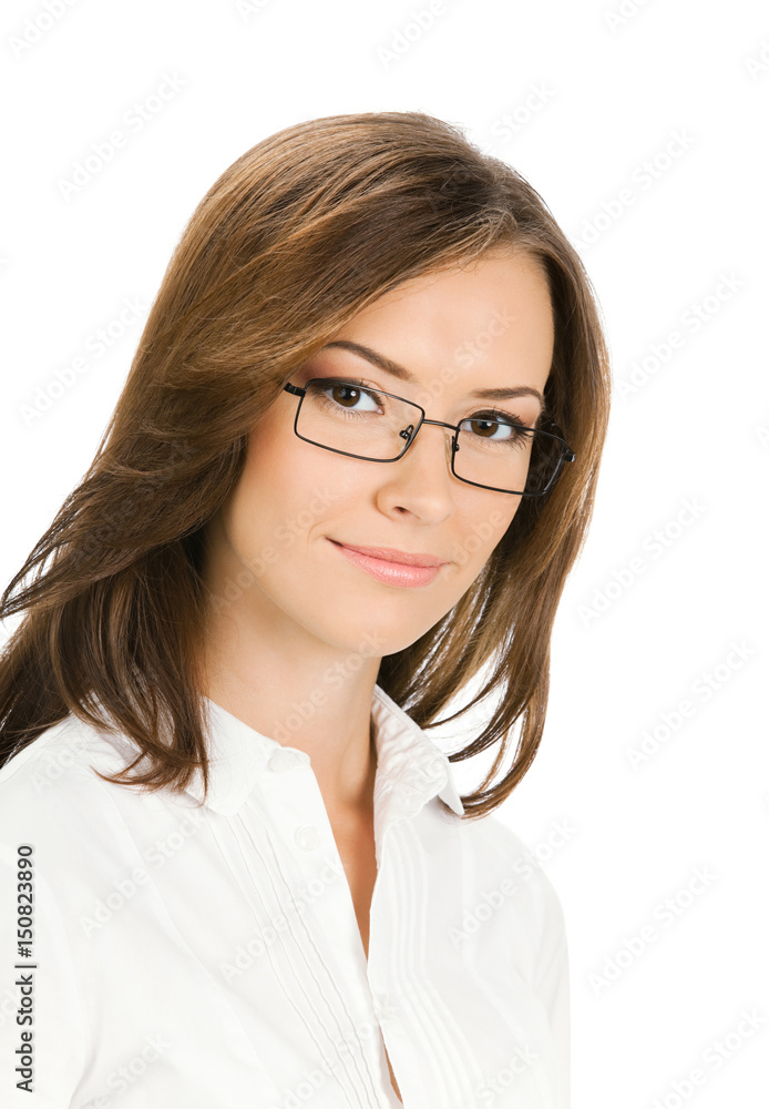 young businesswoman in glasses, isolated