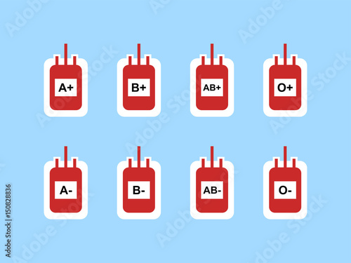 Blood Bags Sign Symbol Icon for Blood Type A+, A-, B+, B-, AB+, AB-, O+ and O- Vector Illustration