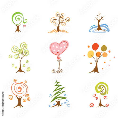Spring Summer Autumn Winter/ Set of abstract trees at different times of year