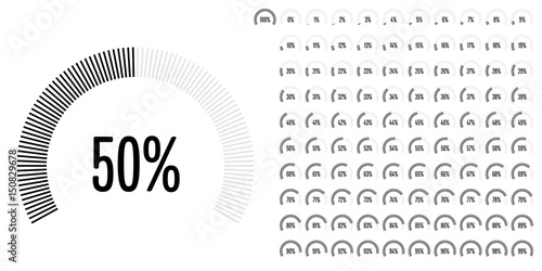 Set of circular sector percentage diagrams from 0 to 100 ready-to-use for web design, user interface (UI) or infographic - indicator with black