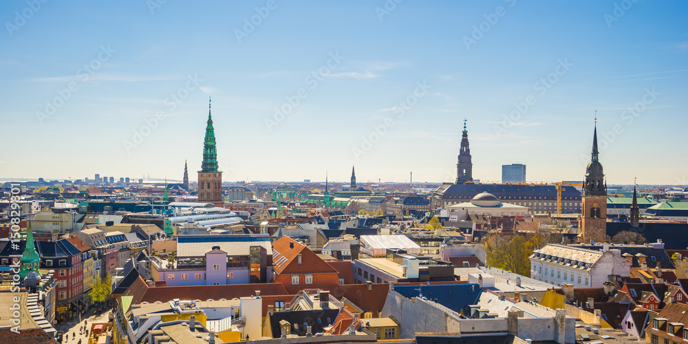 Panorama view of Copenhagen city in Denmark