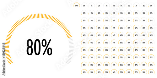 Set of circular sector percentage diagrams from 0 to 100 ready-to-use for web design, user interface (UI) or infographic - indicator with yellow