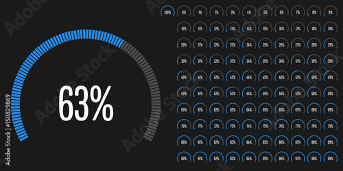 Set of circular sector percentage diagrams from 0 to 100 ready-to-use for web design, user interface (UI) or infographic - indicator with blue