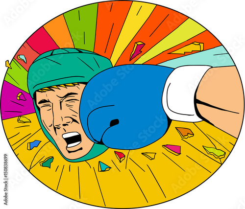 Amateur Boxer Hit By Glove Punch Oval Drawing