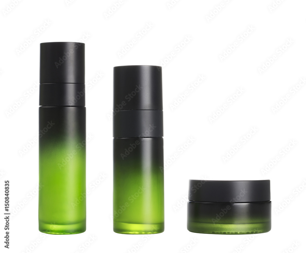 Green cosmetic container set isolated on the white background. Green cosmetic container set isolated on the white background.