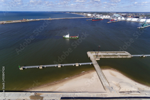 Aerial view of Ventspils harbor moles, Latvia. photo