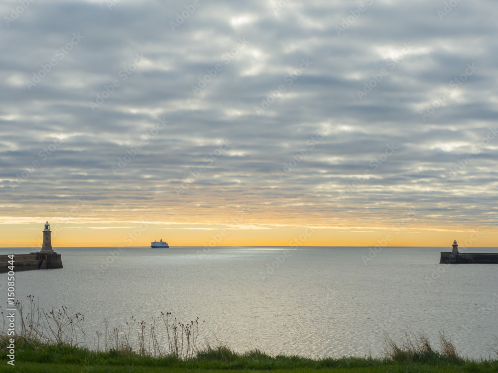Fototapeta premium Tynemouth, England, United Kingdom. Time lapse landscape on the Castle and the Priory