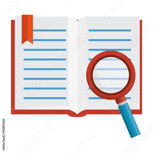 text book with magnifying glass isolated icon vector illustration design