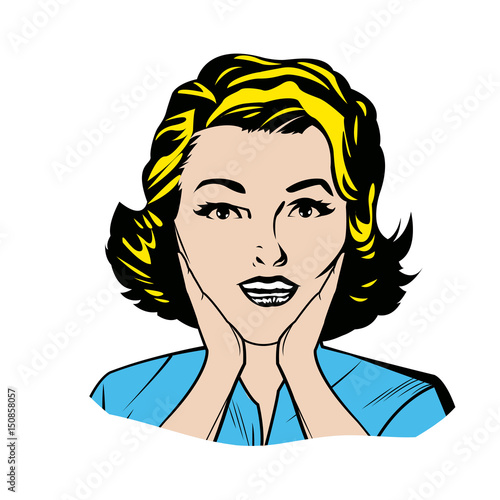 portrait blonde woman pop art surprised expression vector illustration