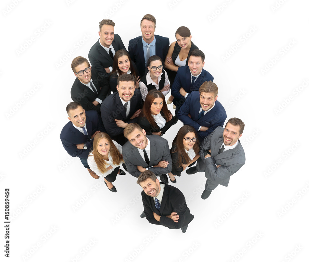 Portrait of smiling business people against white background