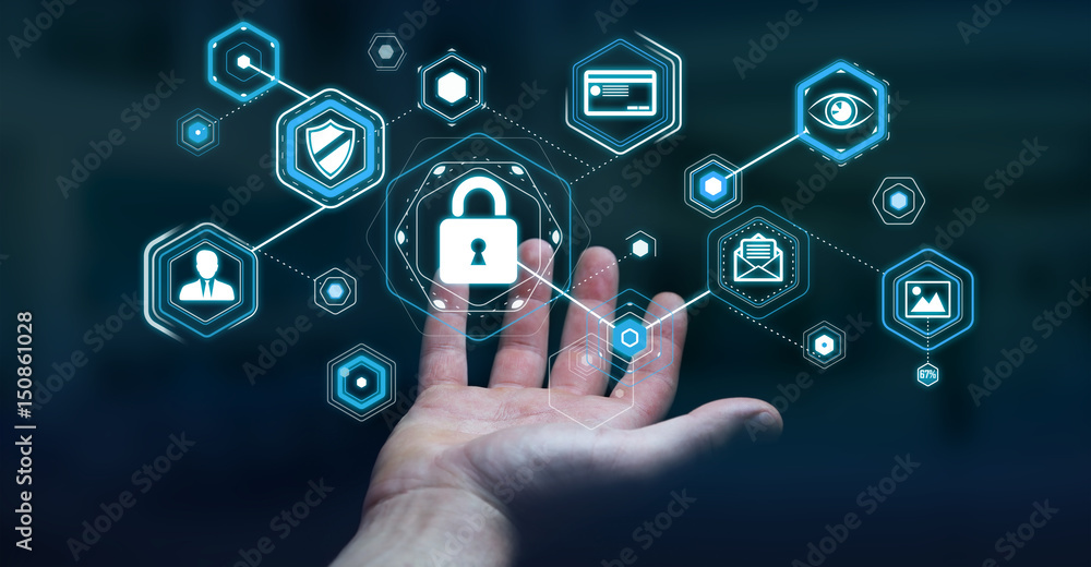 Businessman using antivirus to block a cyber attack 3D rendering Businessman using antivirus to block a cyber attack 3D rendering