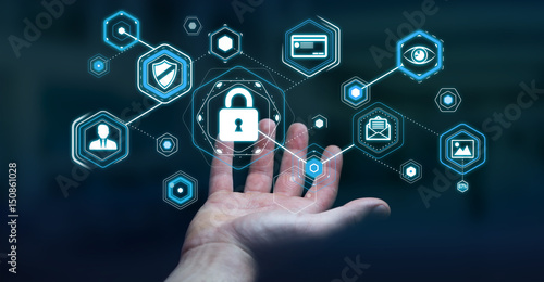 Businessman using antivirus to block a cyber attack 3D rendering