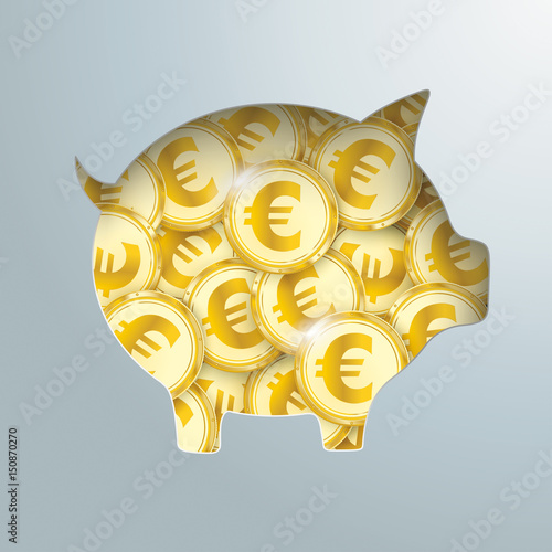 Piggy Bank Golden Euro Coins
