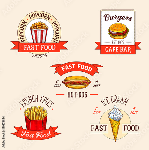 Vector icons set for fast food restuarant