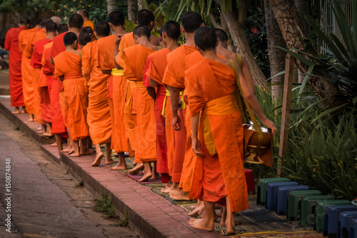 Monks during alms procession in Luang Pranbang, Laos