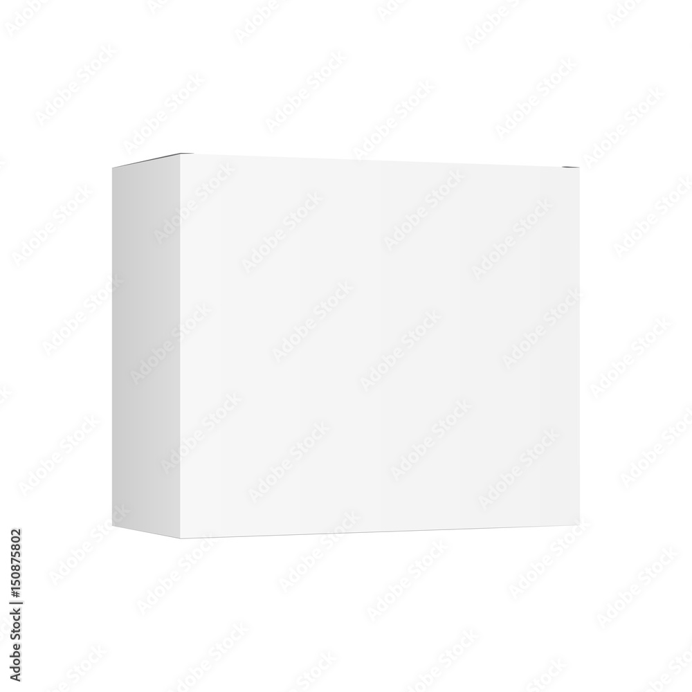White cardboard box mockup isolated on white background. Template for design or branding. Vector illustration White cardboard box mockup isolated on white background. Template for design or branding. Vector illustration