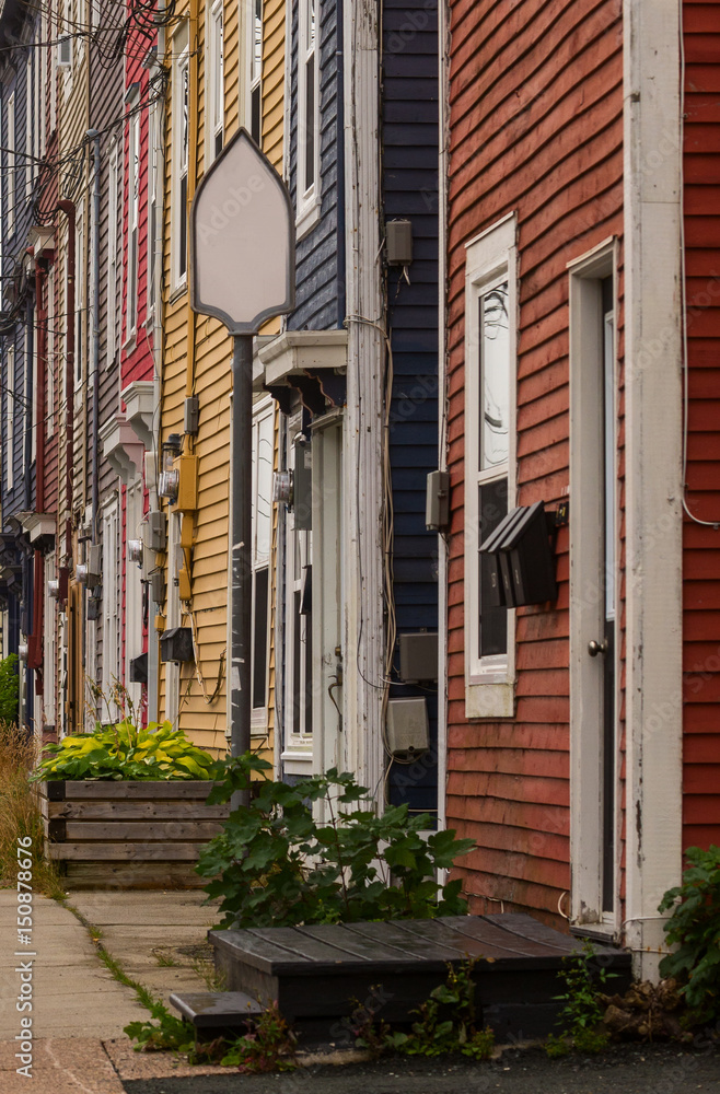 Fototapeta premium Colorful townhomes and overhead cables