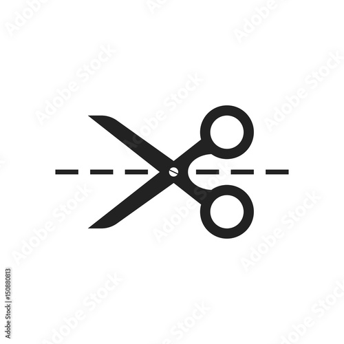 Scissors icon with cut line. Scissor vector illustration.
