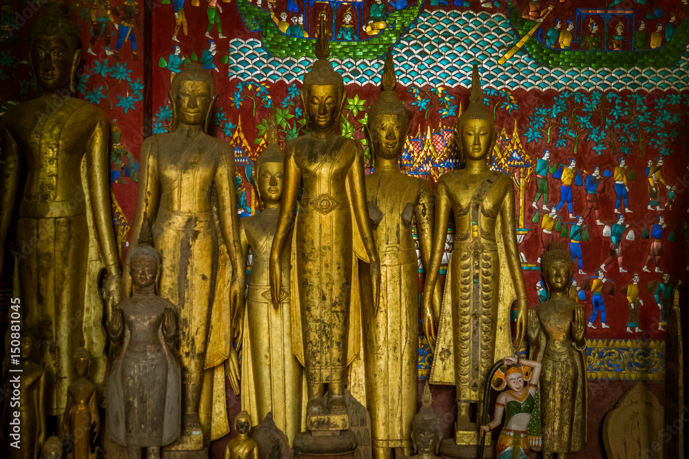 Bhudda statues in a temple in Luang Pranbang, Laos