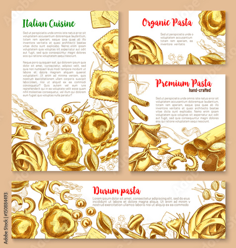 Vector templates set for pasta of Italian cuisine