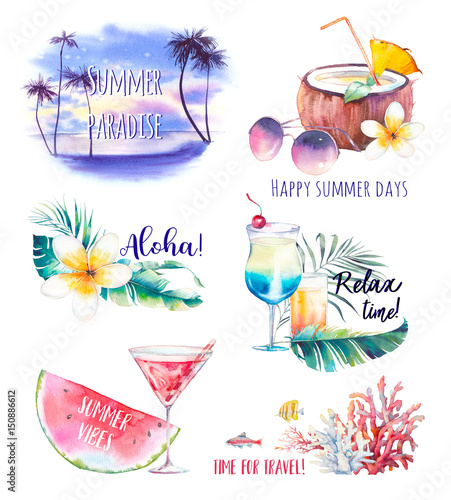 Canvas Print Watercolor summer labels set