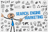 Search Engine Marketing / Mann mit Symbole