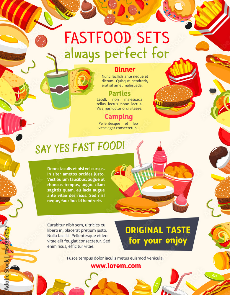 Vector poster menu for fast food restaurant