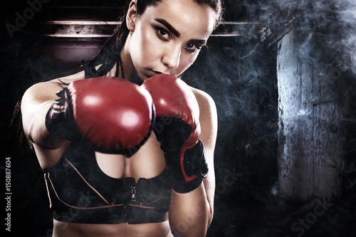 Brutal Fighter boxer woman close up. Sport Concept.