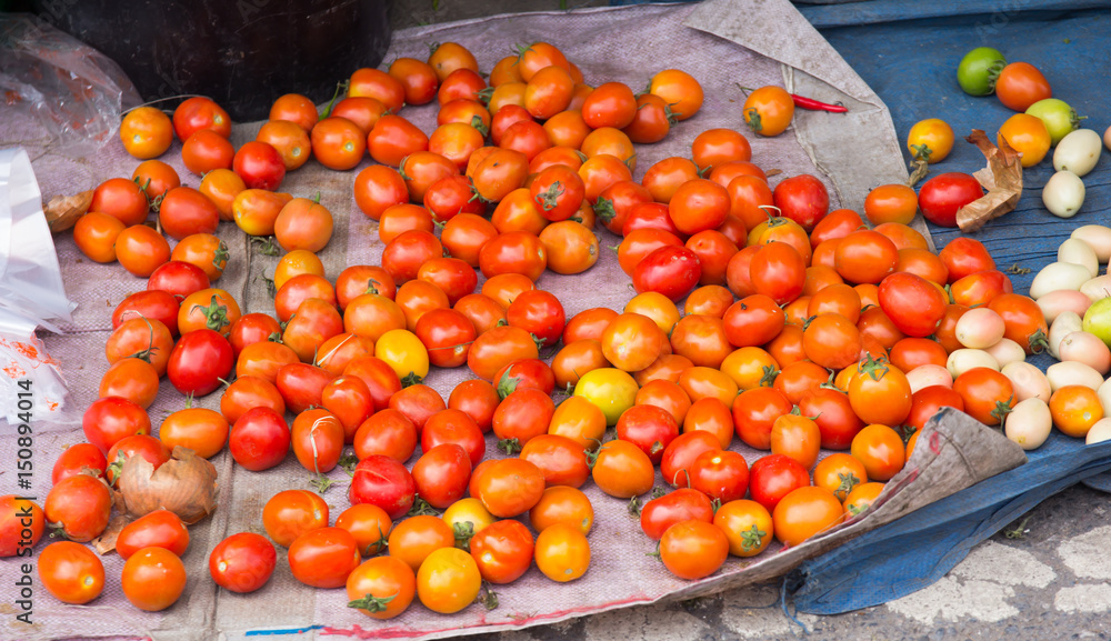 Organic tomatoes for sale on street market