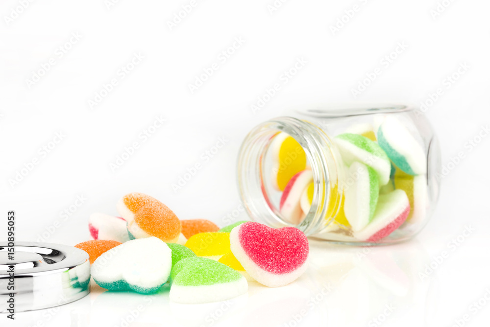 Heart candies coated with sugar, heart colorful sweet candies, sugar heart shaped candy Heart candies coated with sugar, heart colorful sweet candies, sugar heart shaped candy