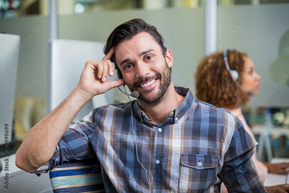 customer service executive talking on headset customer service executive talking on headset