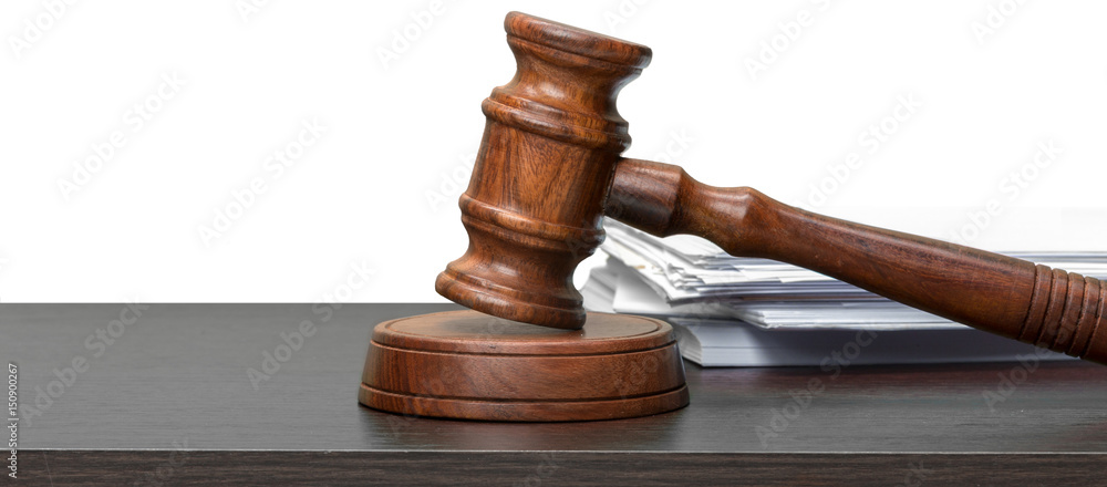 judge hammer on white paper and table judge hammer on white paper and table