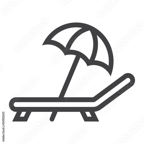 Beach umbrella with deckchair line icon, Travel and tourism, vector graphics, a linear pattern on a white background, eps 10.