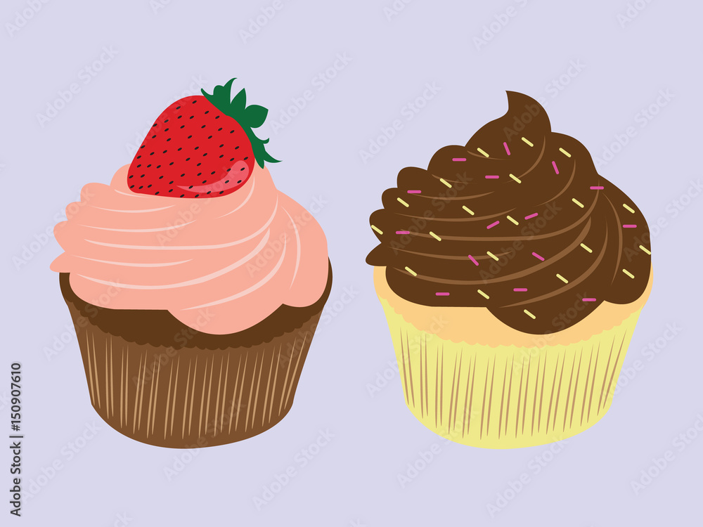 Sweet food chocolate creamy cupcake illustration