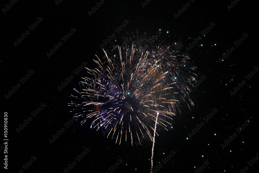 Bright lights of the salute against the black sky