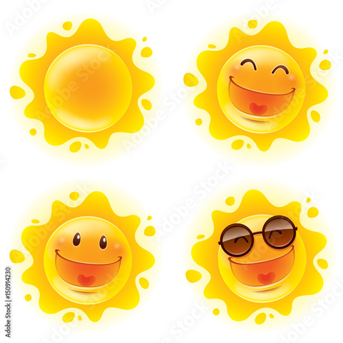 Collection of summer sun. A variety of sun character for summer design.