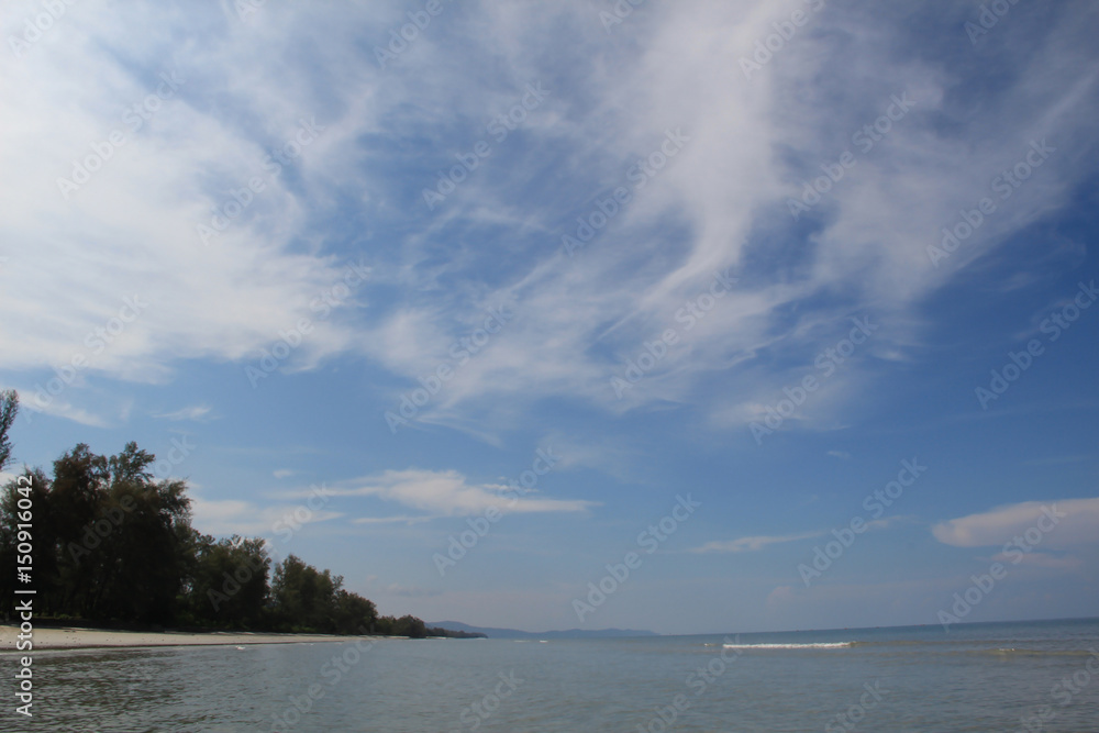 THAILAND - April 30, 2017 : Landscape of beach and sea with blue sky at Ban Chuen Beach ,Trat THAILAND - April 30, 2017 : Landscape of beach and sea with blue sky at Ban Chuen Beach ,Trat