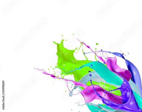 Shot of color paint splash, isolated on white background