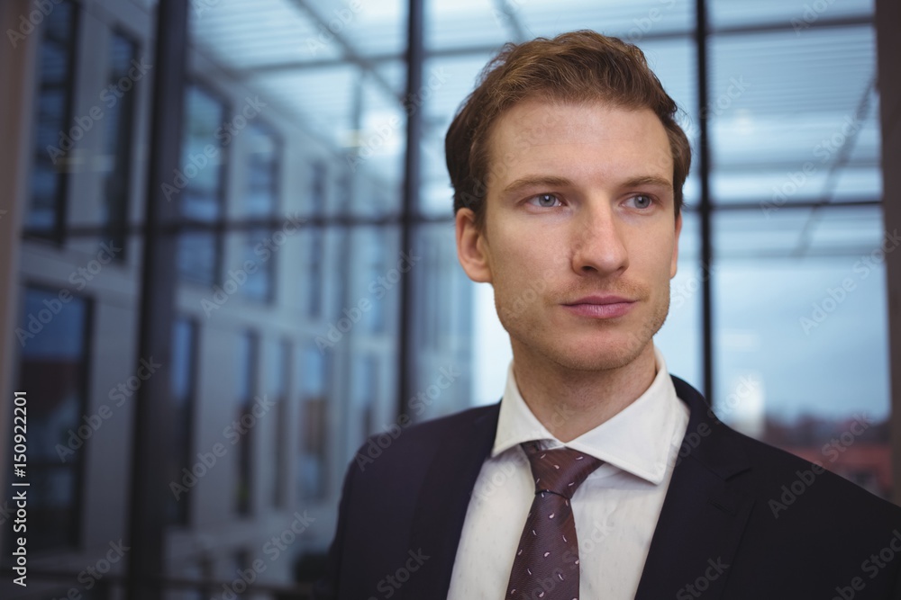 Thoughtful businessman standing in corridor Thoughtful businessman standing in corridor