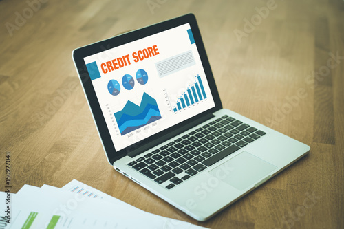 Business Charts and Graphs on screen with CREDIT SCORE title