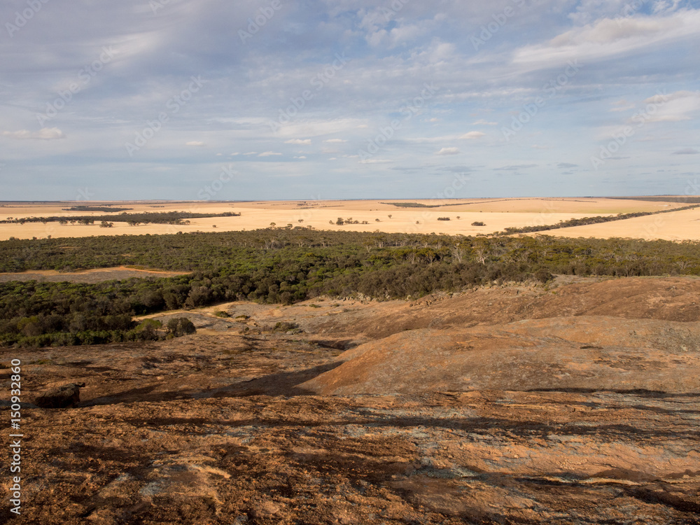 View of bush and farm land from the summit of the Humps, near Hyden, Western Australia