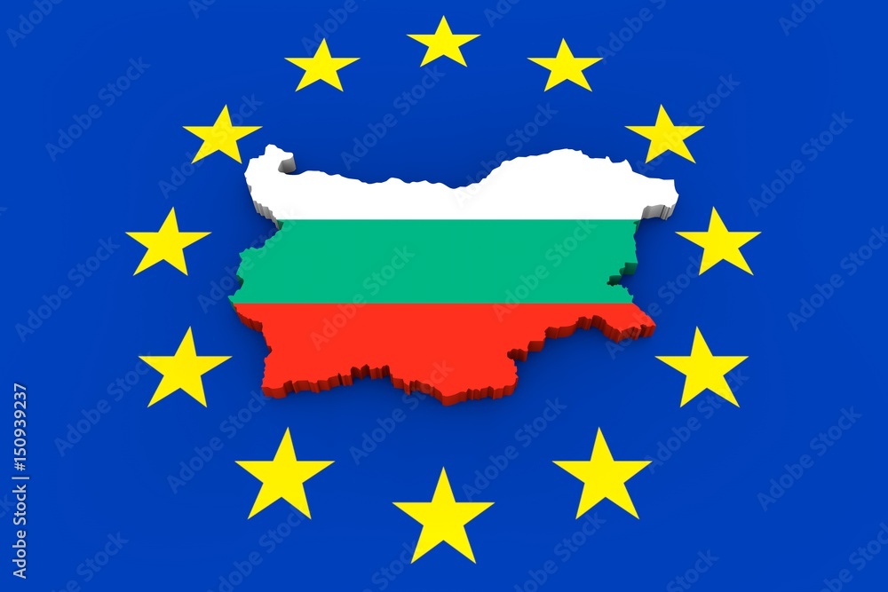 EU flag with cutout of Bulgaria in national colors EU flag with cutout of Bulgaria in national colors