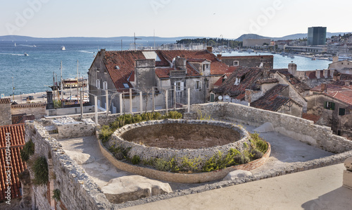 View over vestibule of Diocletian palace to the harbor in Split, Croatia