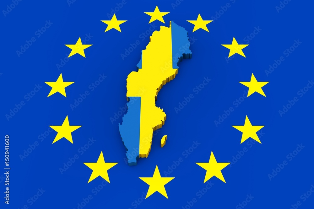 EU flag with cutout of Sweden in national colors EU flag with cutout of Sweden in national colors
