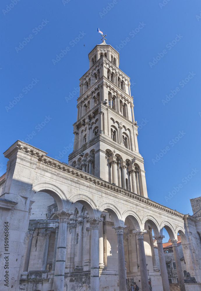 Peristyle of Diocletian's palace and bell tower in Split