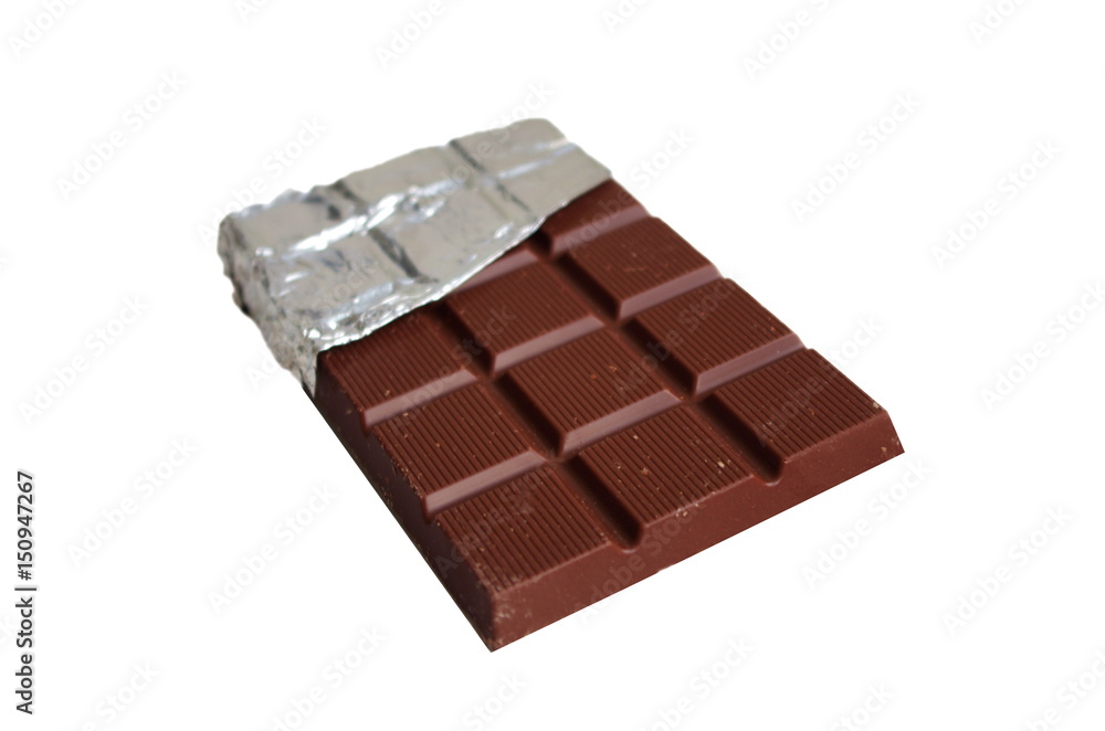 Chocolate bar in foil isolated on white background Chocolate bar in foil isolated on white background