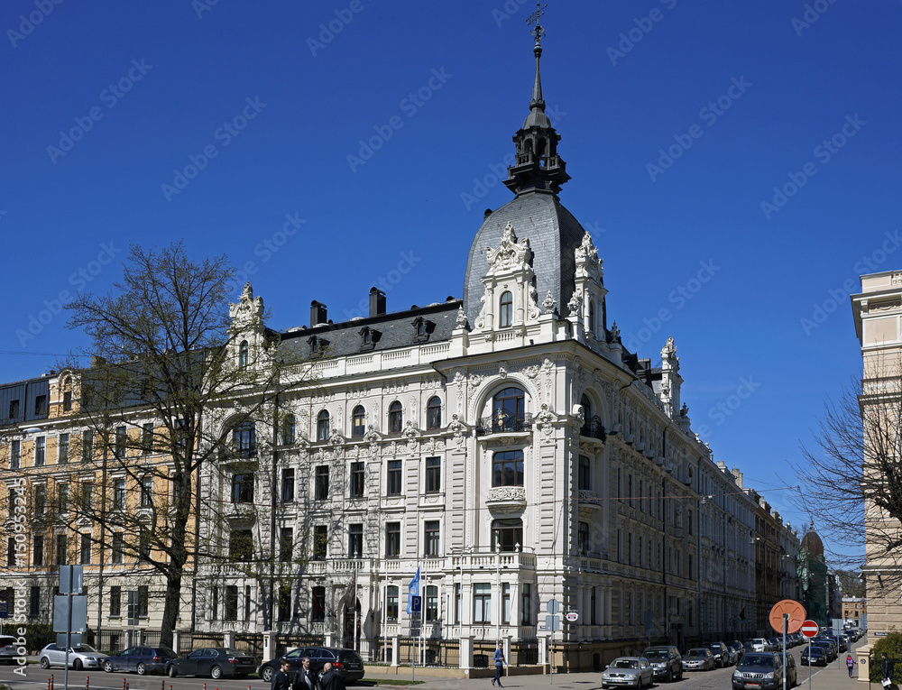 Riga, Vilandes 1, historical building with elements of Art Nouveau and eclecticism